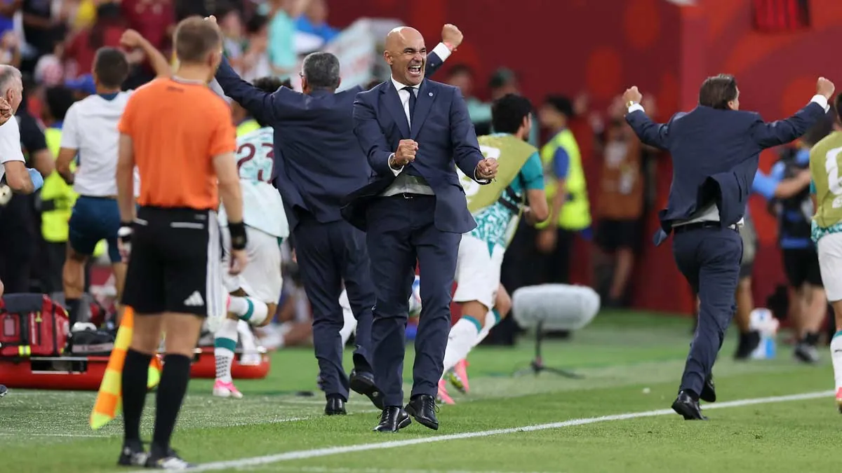 Portugal coach Roberto Martinez celebrates after the winning goal from Goncalo Ramos during the FIFA World Cup 2026 Round of 32 match against Croatia at Toronto Stadium | AFP