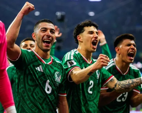Erik Lira, Jorge Sánchez and Jesús Gallardo of Mexico celebrate