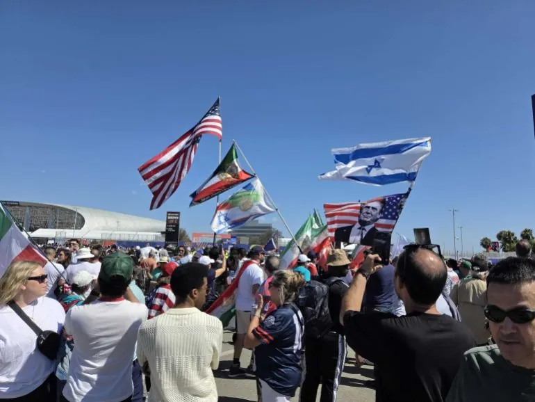 Anti-Iranian government protesters outside the Los Angeles Stadium, June 15